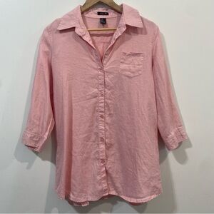 Zoe D. 100% Linen Blush Pink Coastal Grandma Preppy Summer Button Down Size M